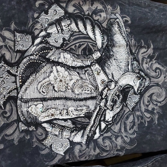 Vocal Charcoal VNeck Bling Long Sleeve Shirt Fleur De Lis Cowboy Boot Gun Pistol - Picture 6 of 7